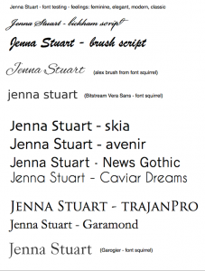 Testing fonts for Jenna Stuart